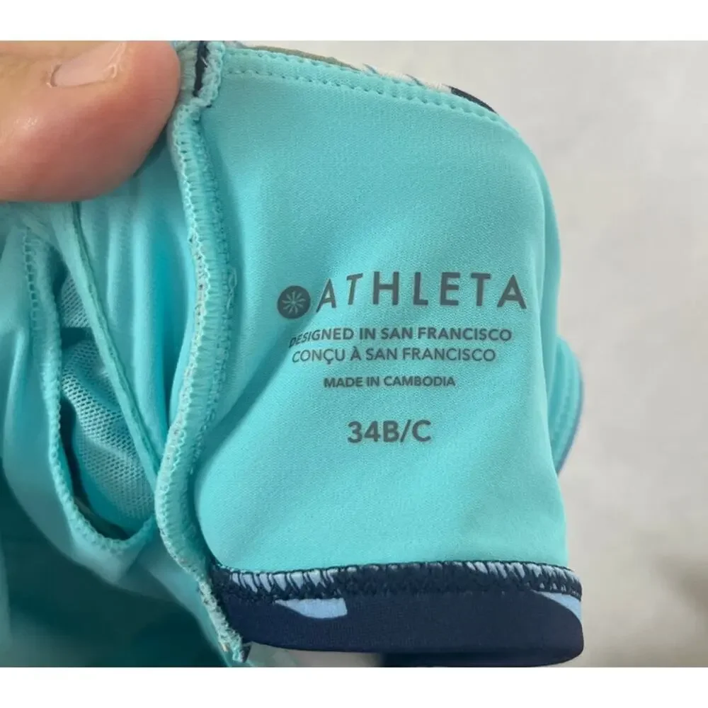 Athleta Bondi Bra Cup Tankini Top Hero Bloom Blue Floral Print sz 34B/C Swimwear